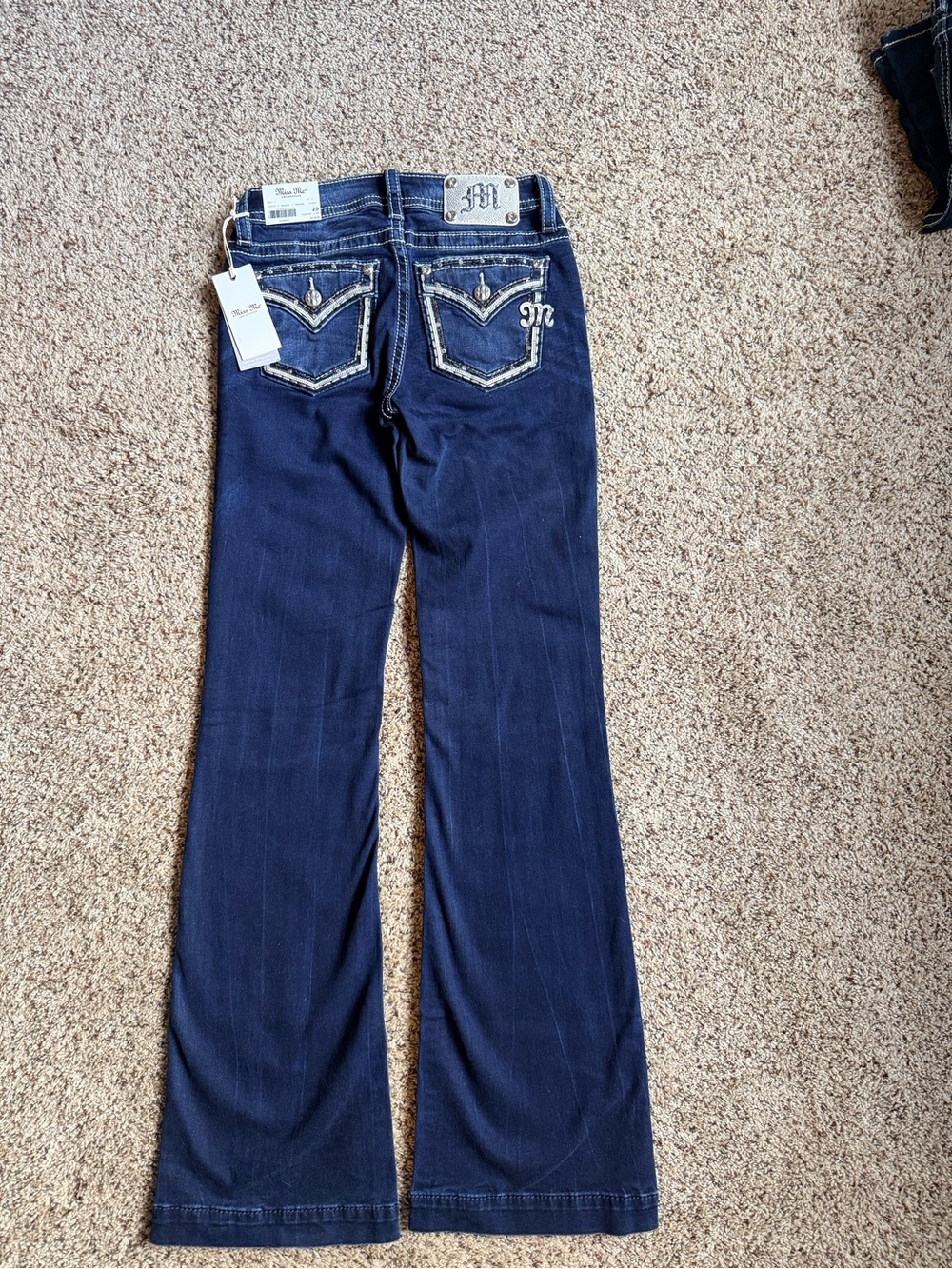 Miss Me Navy Flare Jeans with Embroidered Pockets